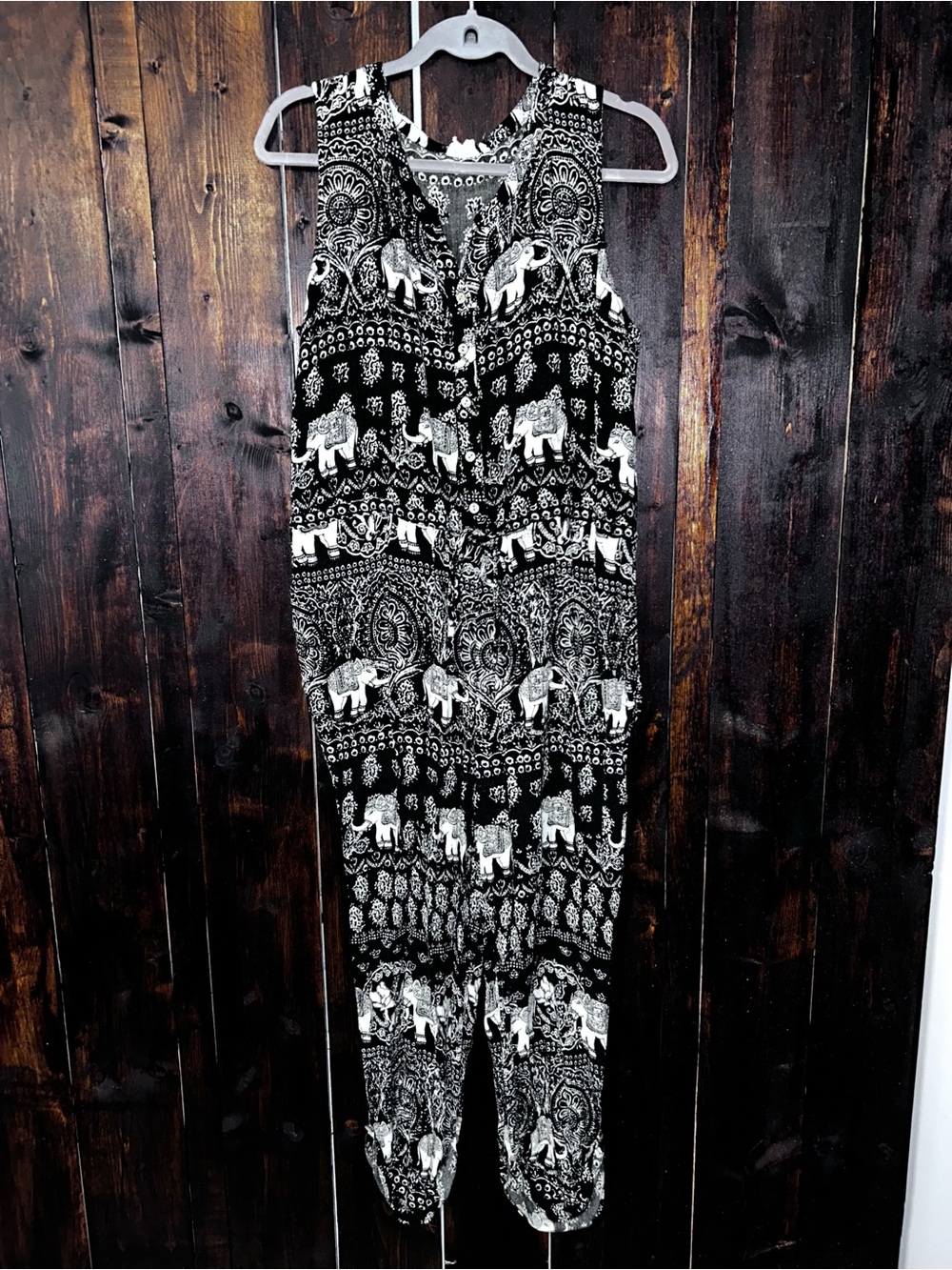 Anthropologie Black and White Elephant Print Sleeveless Jumpsuit